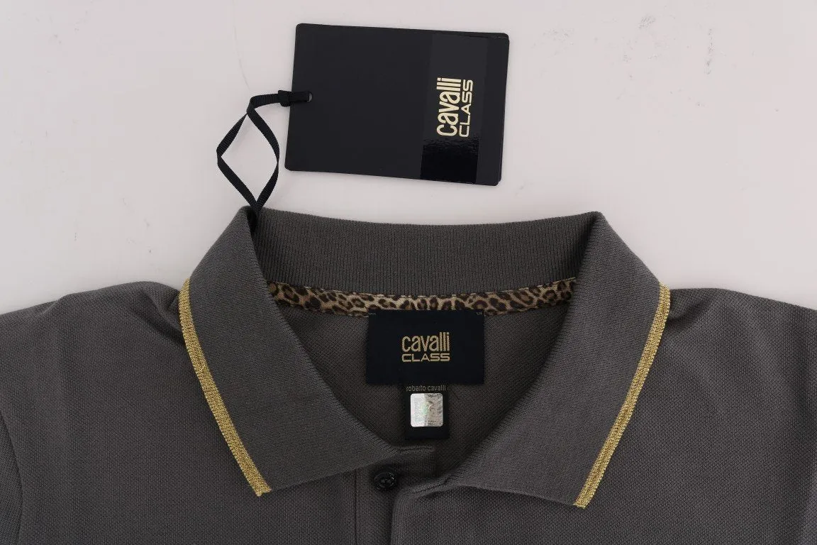 Gray Cotton Short Sleeve Polo T-shirt