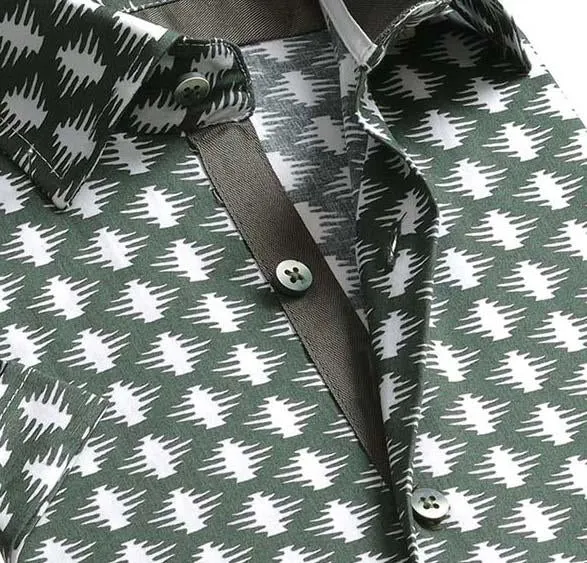 Green & White Short Sleeve Button up Shirts for Men - Tailored Slim Fit Cotton Dress Shirts