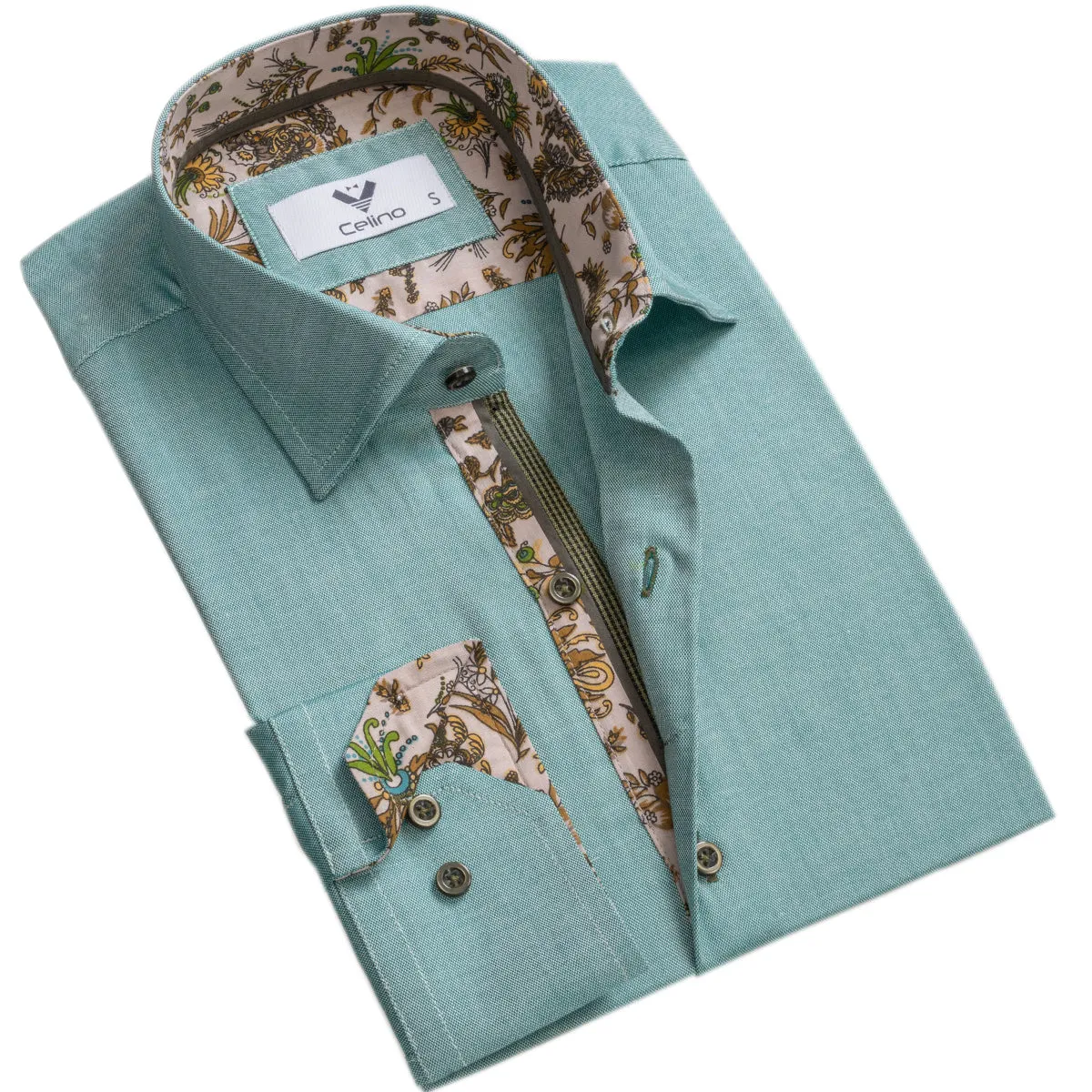 Green Mens Slim Fit Designer Dress Shirt - tailored Cotton Shirts for Work and Casual