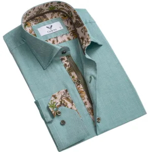 Green Mens Slim Fit Designer Dress Shirt - tailored Cotton Shirts for Work and Casual
