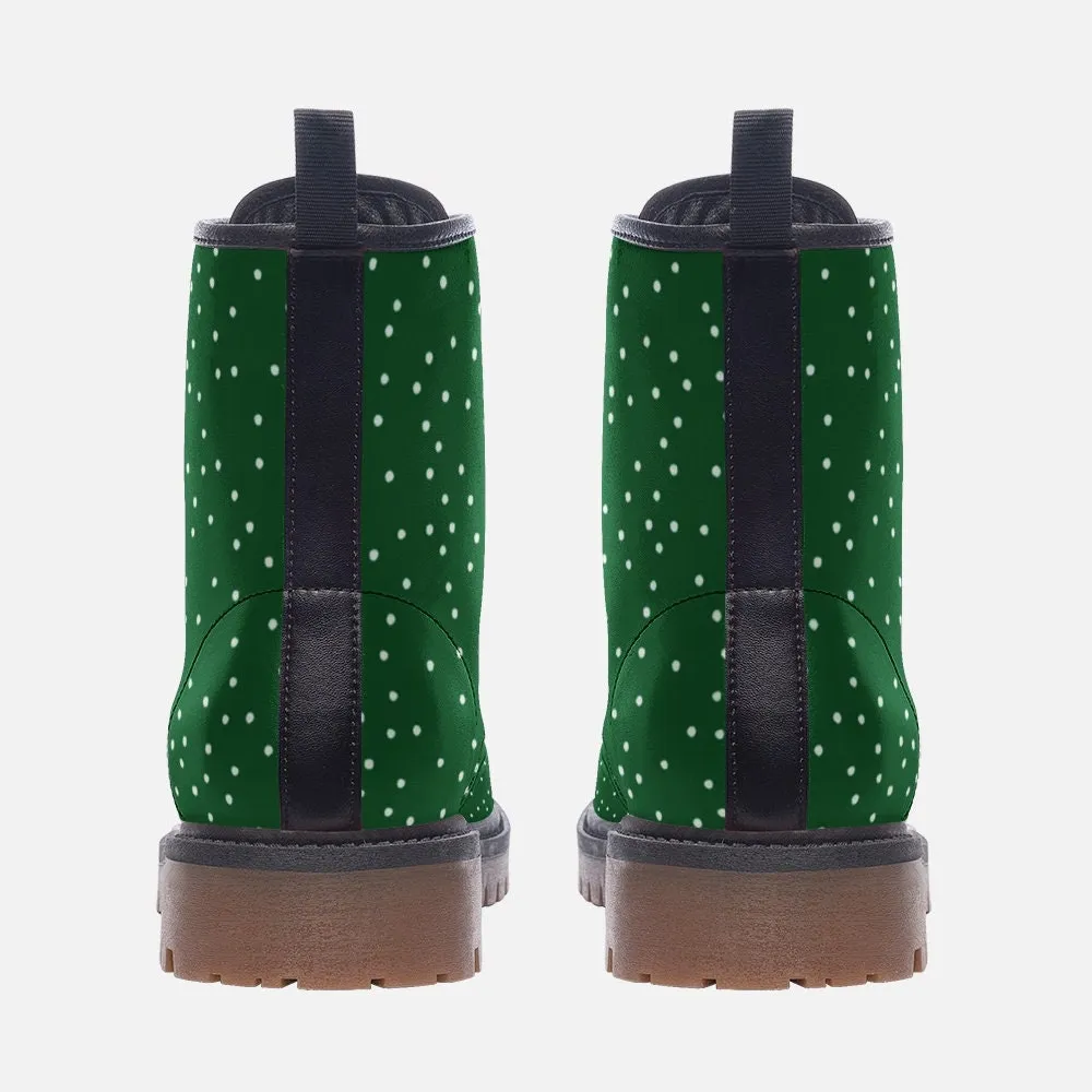 Green Polka Dots Vegan Leather Unisex Bootst