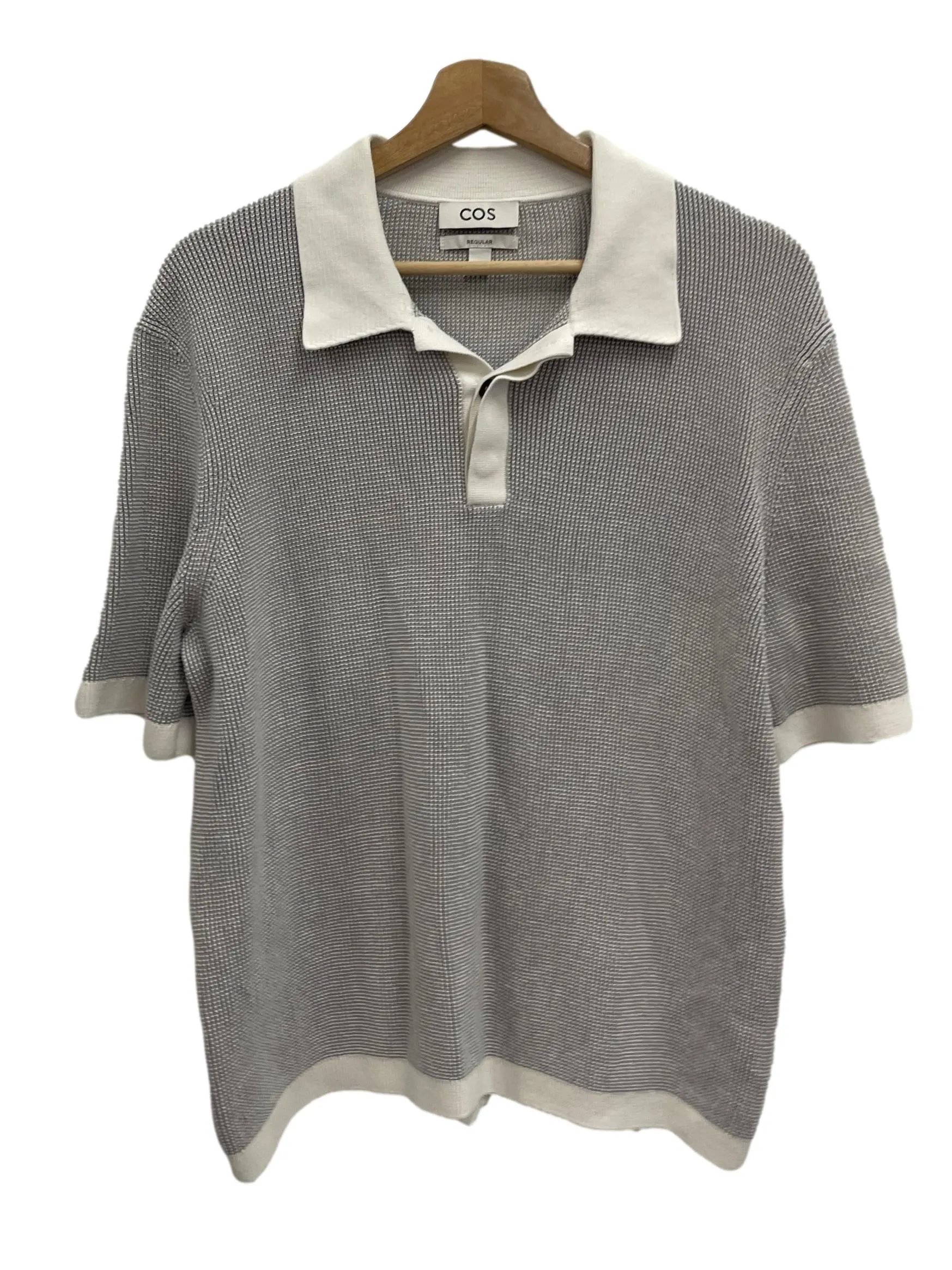 Grey And White Knit Polo