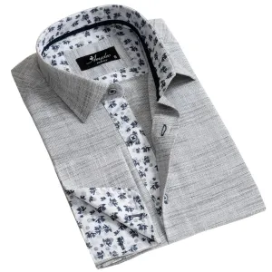 Grey Dark Purple Men's Slim Fit French Cuff French Cuff Shirts with Cufflink Holes - Casual and Formal