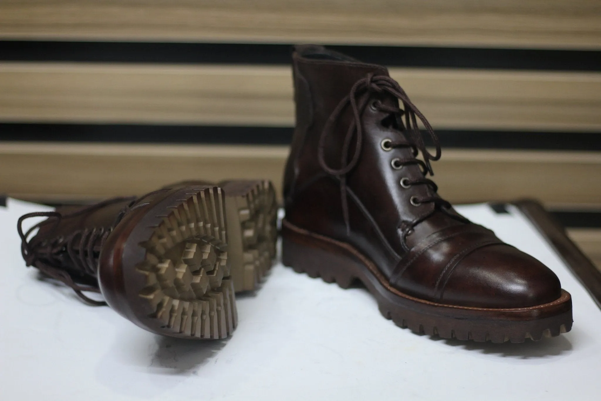 Handmade Ankle High Lace Up Boots, Leather Brown Long Boots For Men's