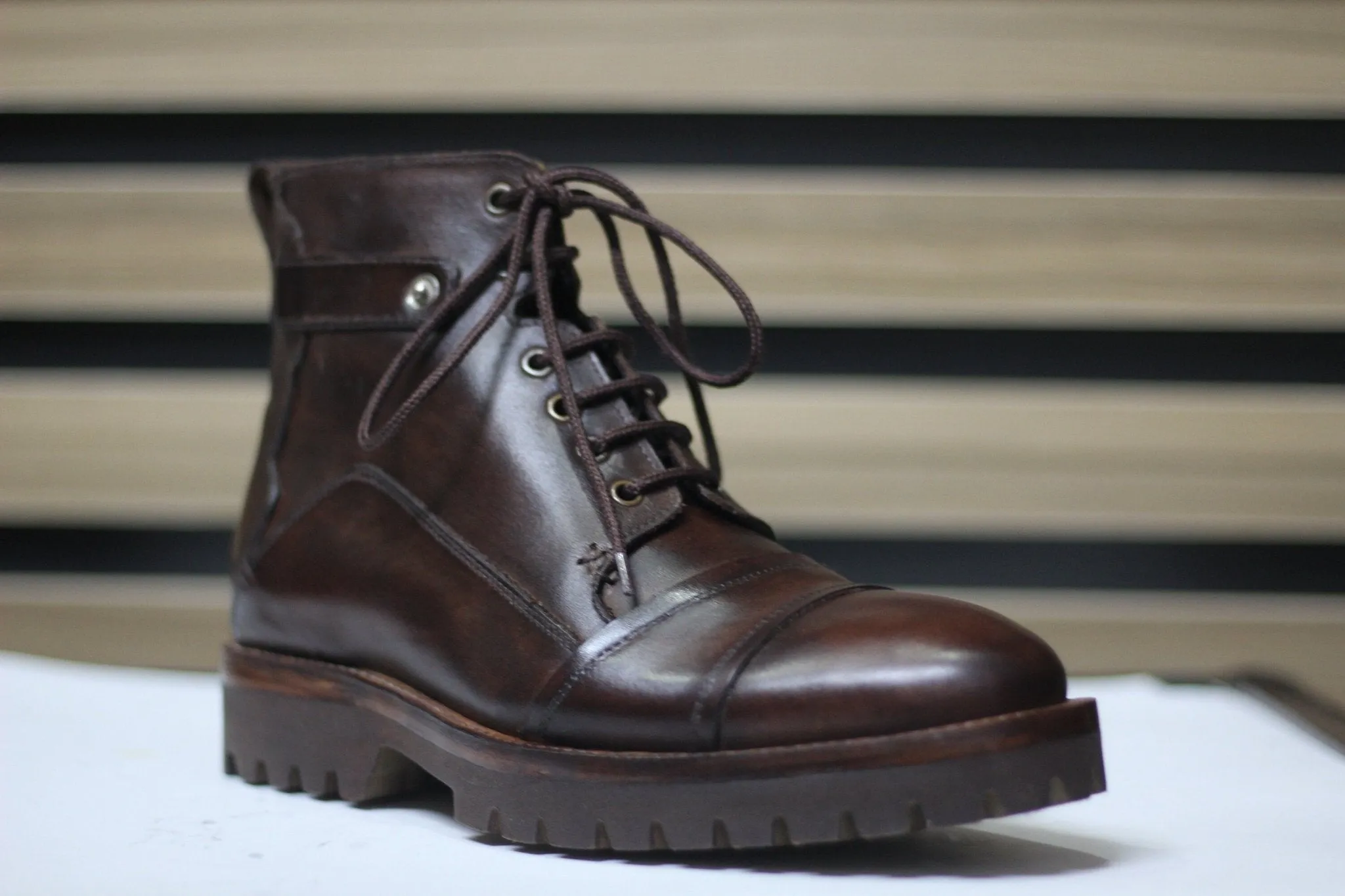 Handmade Ankle High Lace Up Boots, Leather Brown Long Boots For Men's