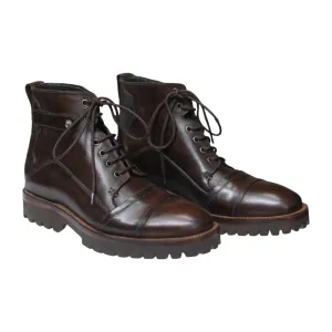 Handmade Ankle High Lace Up Boots, Leather Brown Long Boots For Men's