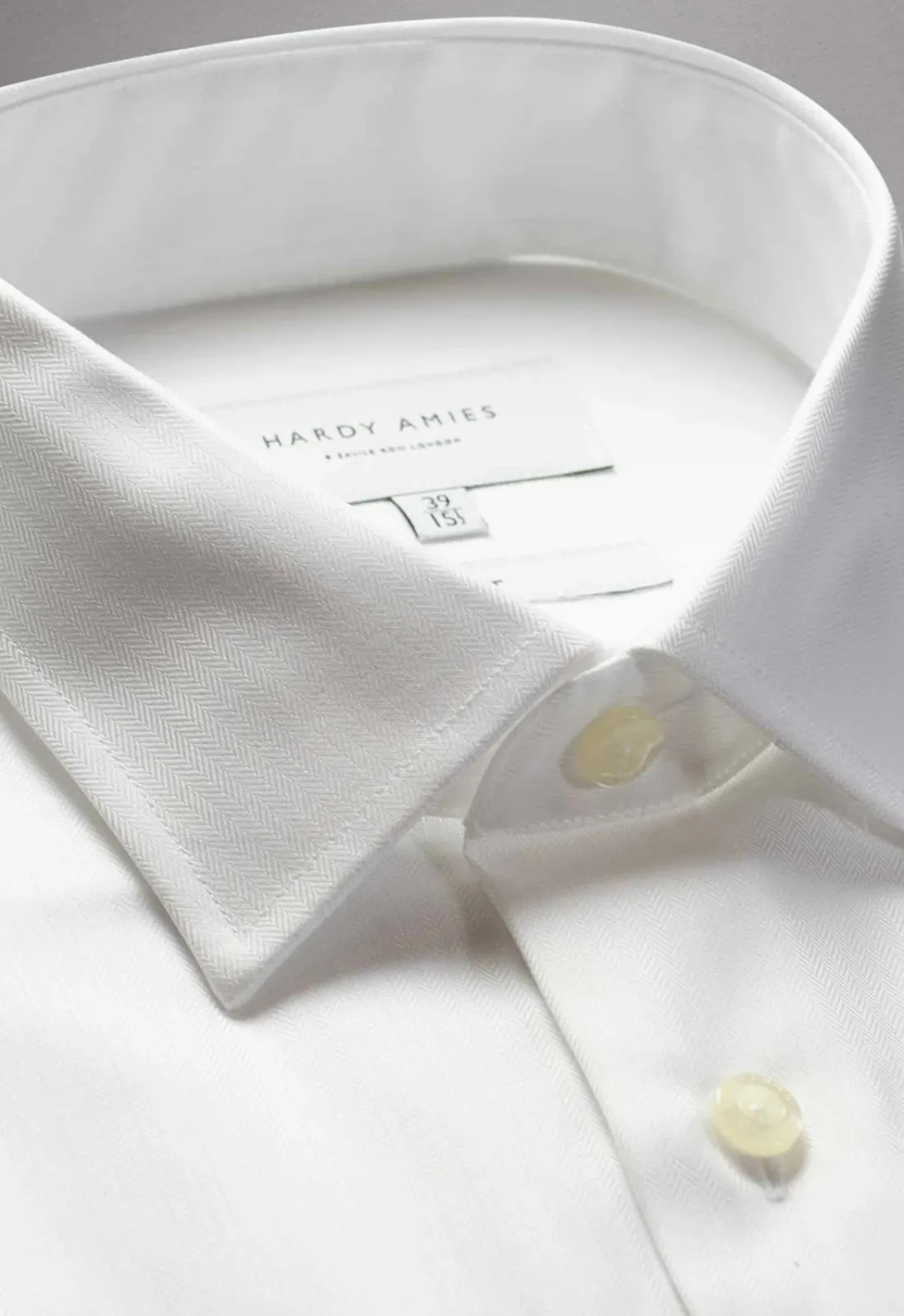 HARDY AMIES FRENCH CUFF CONTEMPORARY FIT HERRINGBONE 100% COTTON DRESS SHIRT HA001F