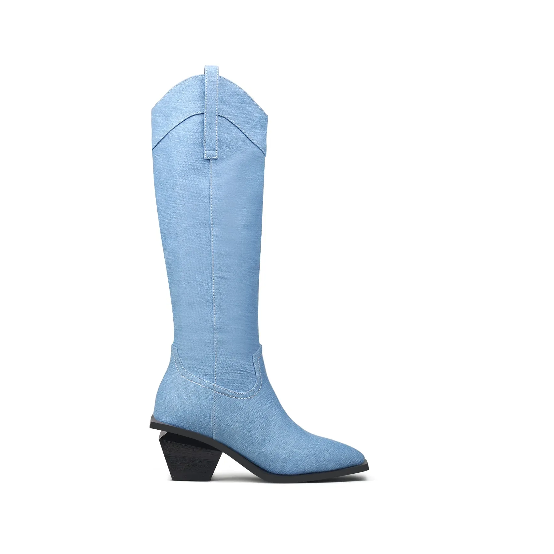 Heeled Knee High Denim Cowgirl Boots