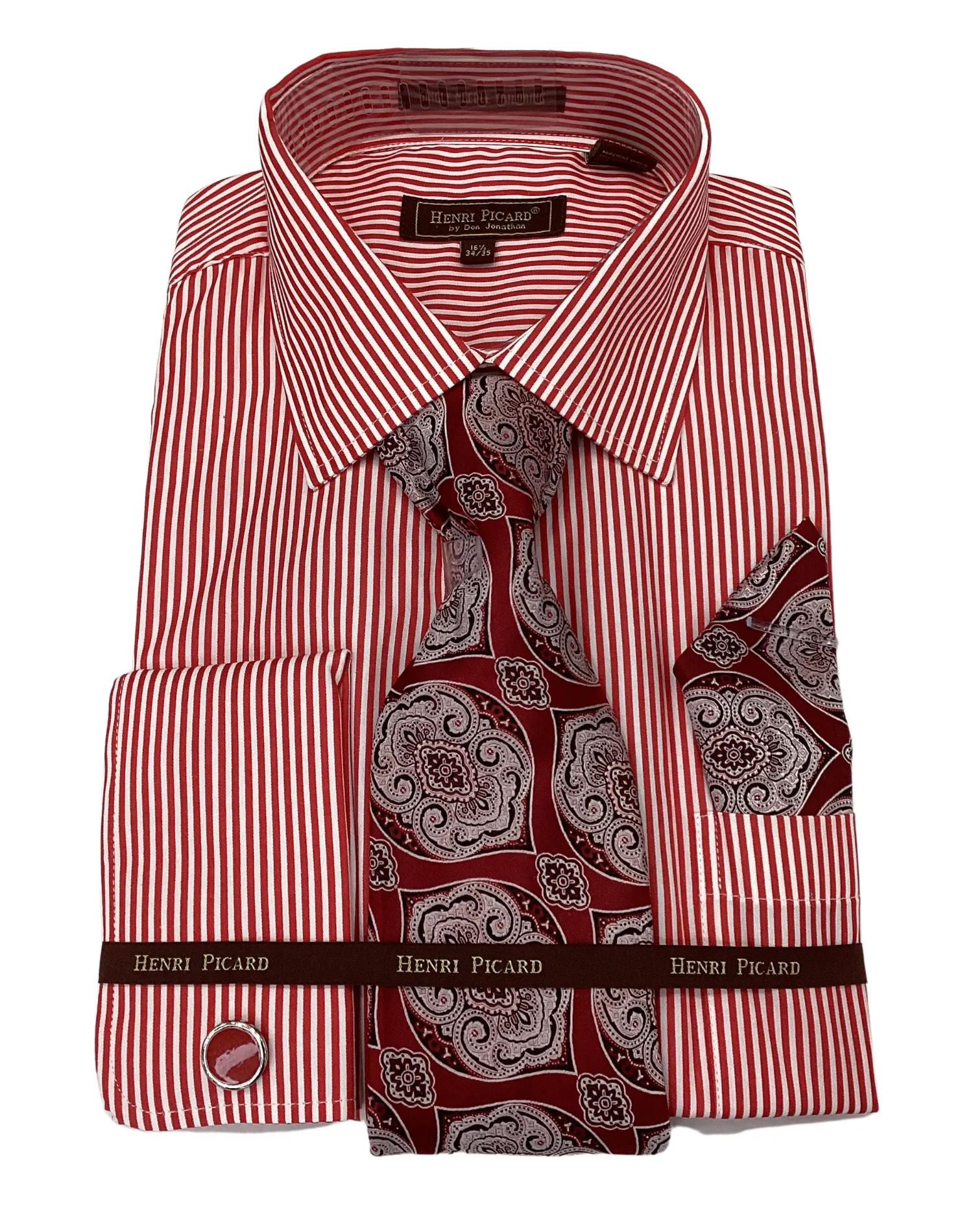 Henri Picard Pinstripe Regular Fit Dress Shirt Combo - Red & White