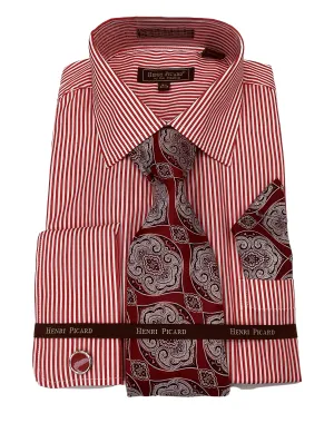 Henri Picard Pinstripe Regular Fit Dress Shirt Combo - Red & White