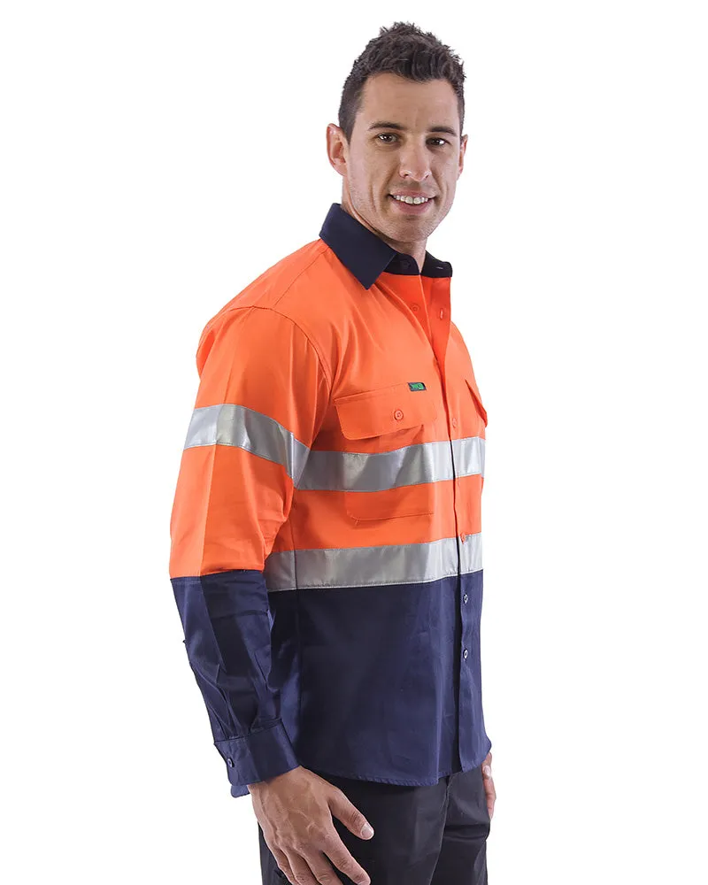 Hi Vis Taped Cotton Drill Shirt LS (3 Pack) - Orange/Navy