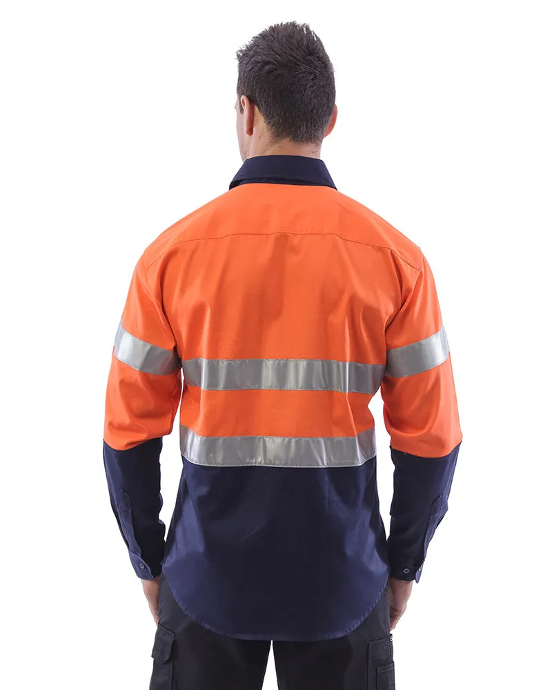 Hi Vis Taped Cotton Drill Shirt LS (3 Pack) - Orange/Navy