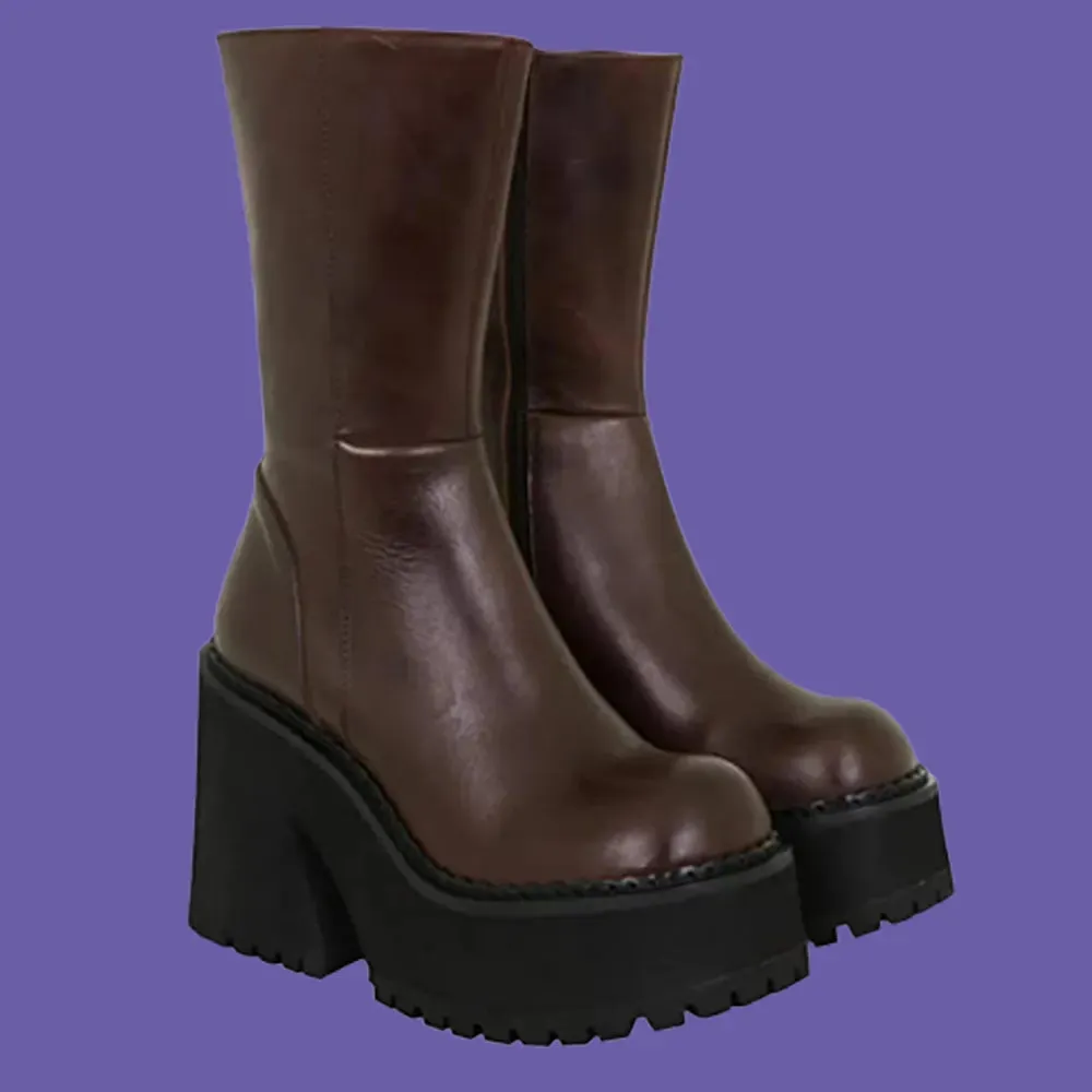 High Heel Platform Ankle Boots For Women Gothic Fashion Mid Calf Ankle Boots w/ Zipper
