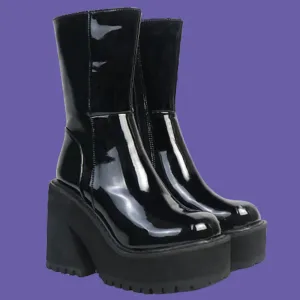 High Heel Platform Ankle Boots For Women Gothic Fashion Mid Calf Ankle Boots w/ Zipper