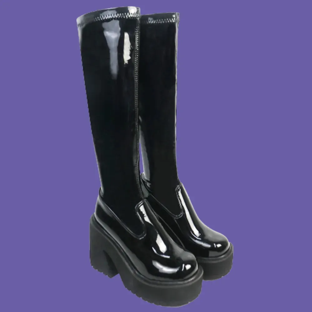 High Heel Platform Ankle Boots For Women Gothic Fashion Mid Calf Ankle Boots w/ Zipper