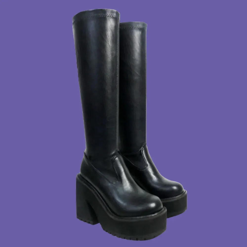 High Heel Platform Ankle Boots For Women Gothic Fashion Mid Calf Ankle Boots w/ Zipper