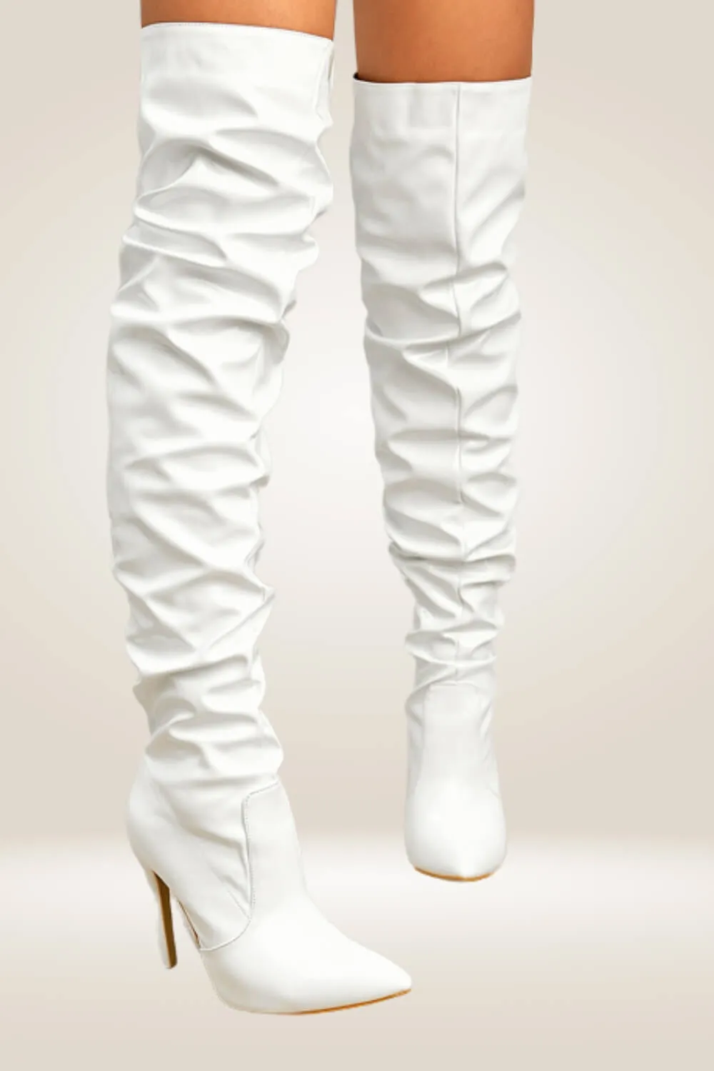 High Heels White Over The Knee Boots