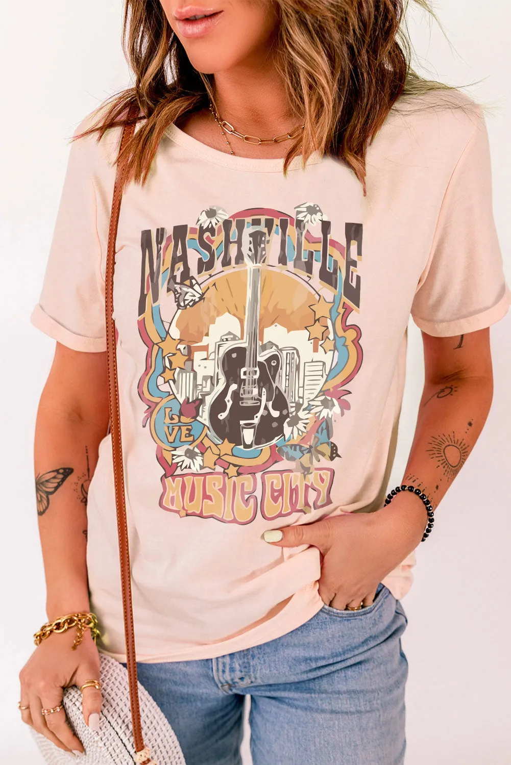 HONEY Bunny Graphic Cuffed Sleeves T-shirt