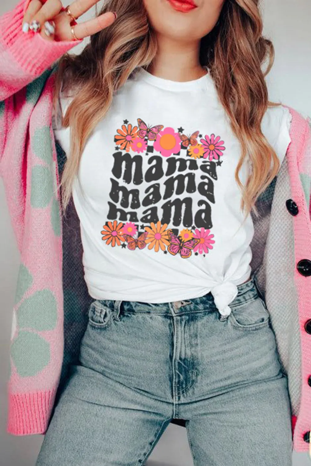 HONEY Bunny Graphic Cuffed Sleeves T-shirt