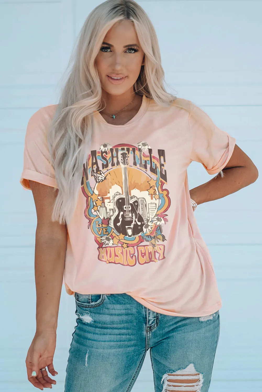 HONEY Bunny Graphic Cuffed Sleeves T-shirt