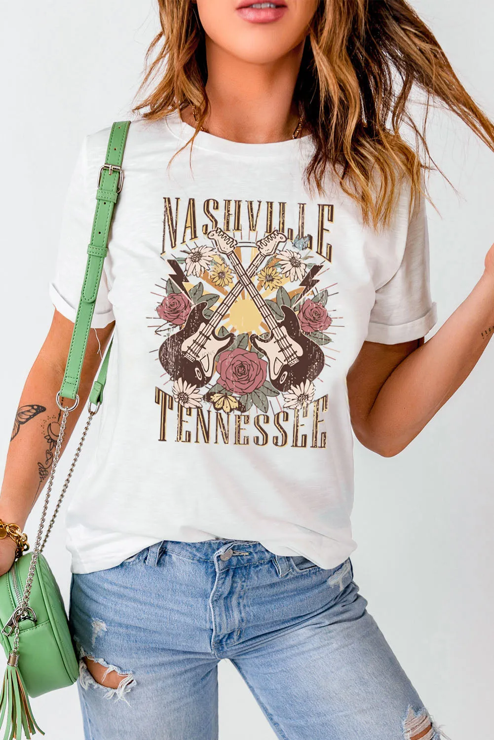 HONEY Bunny Graphic Cuffed Sleeves T-shirt