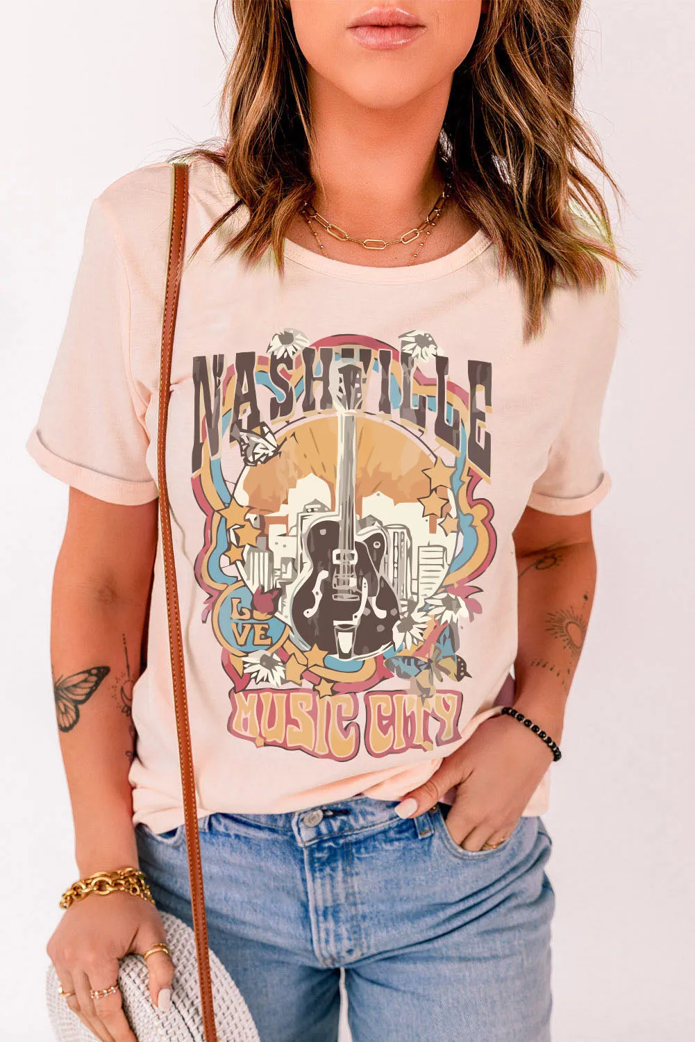 HONEY Bunny Graphic Cuffed Sleeves T-shirt
