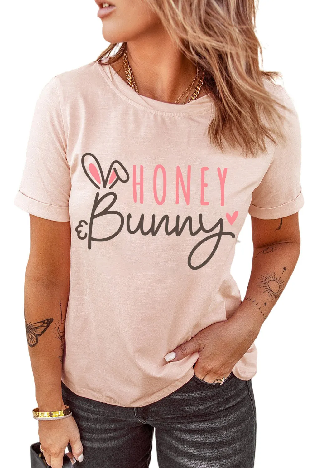 HONEY Bunny Graphic Cuffed Sleeves T-shirt