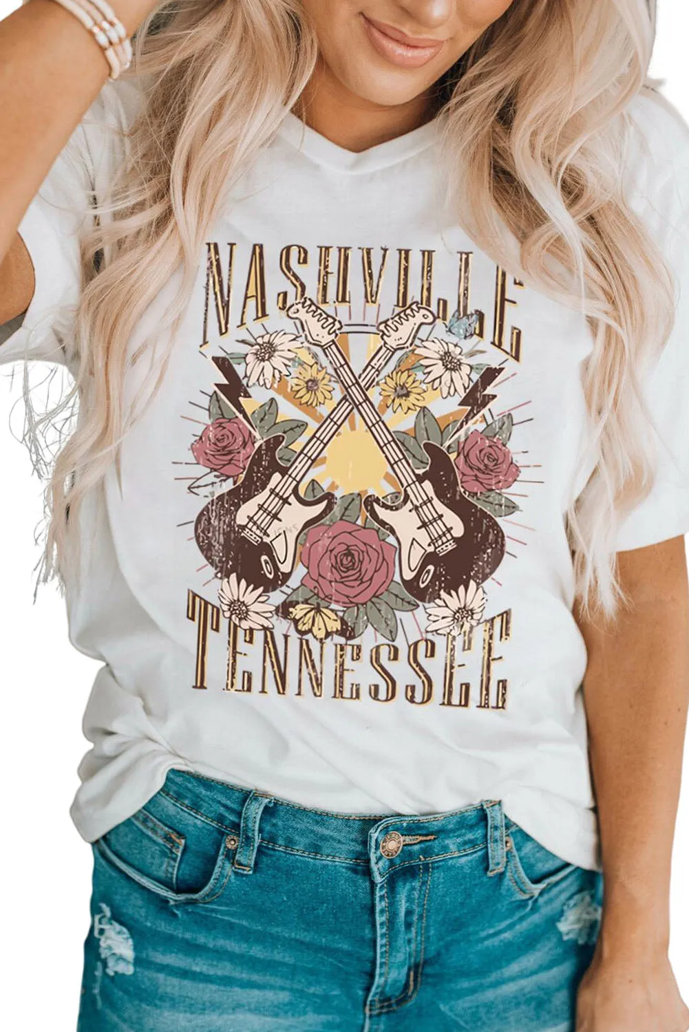 HONEY Bunny Graphic Cuffed Sleeves T-shirt