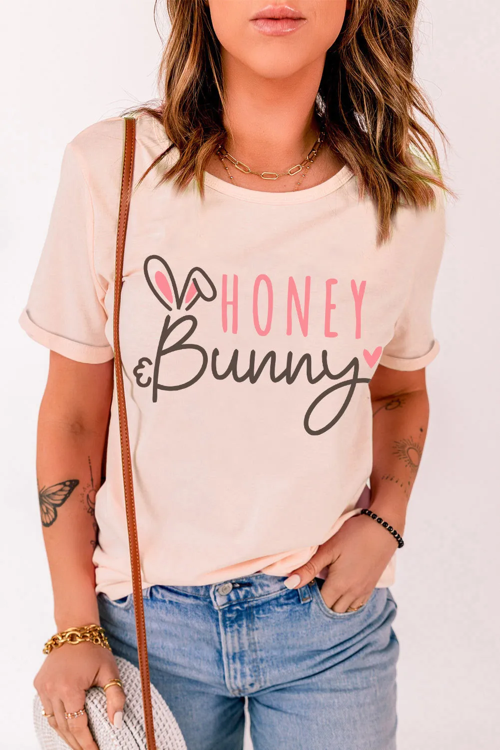HONEY Bunny Graphic Cuffed Sleeves T-shirt