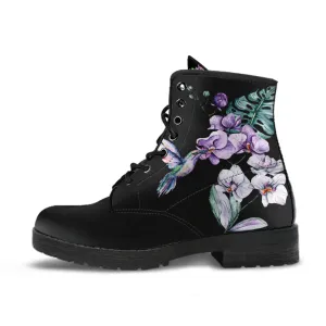 Hummingbird Purple Flowers Ankle Boots