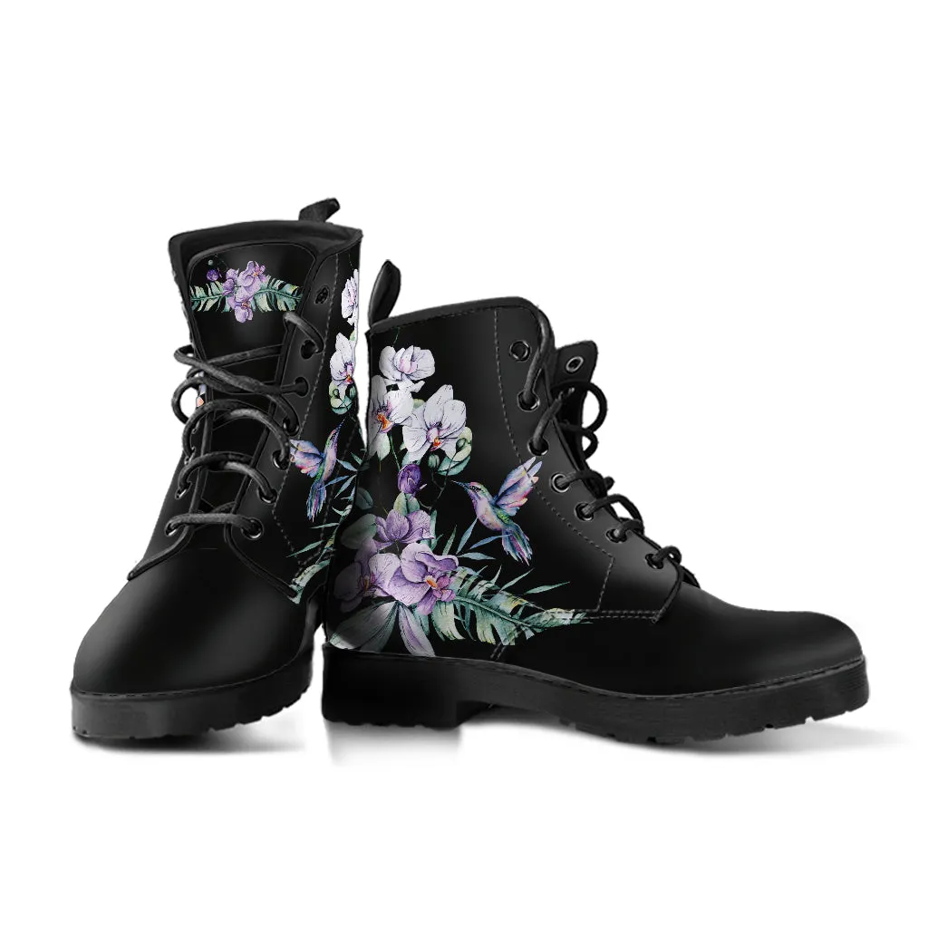 Hummingbird Purple Flowers Ankle Boots