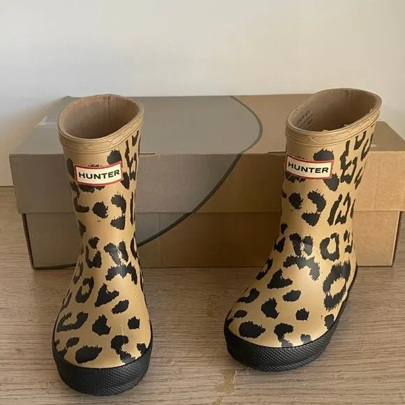 Hunter Kids Leopard Rain Boots -  SZ 7 Boy / 8 Girl