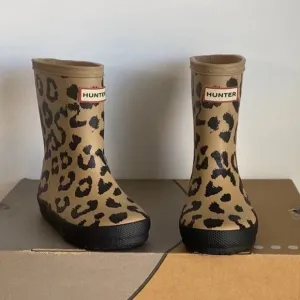 Hunter Kids Leopard Rain Boots -  SZ 7 Boy / 8 Girl