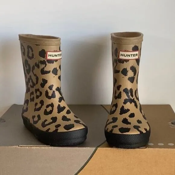Hunter Kids Leopard Rain Boots -  SZ 7 Boy / 8 Girl