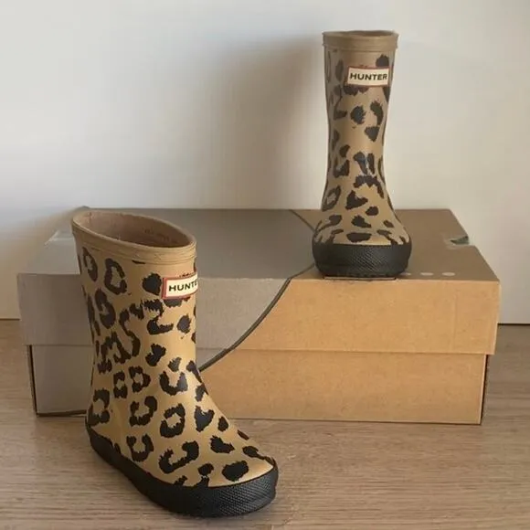 Hunter Kids Leopard Rain Boots -  SZ 7 Boy / 8 Girl