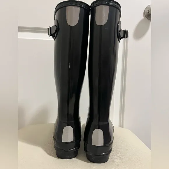 HUNTER Original Tall Black Gloss Buckle Strap Rain Boots Big Girls Size 5