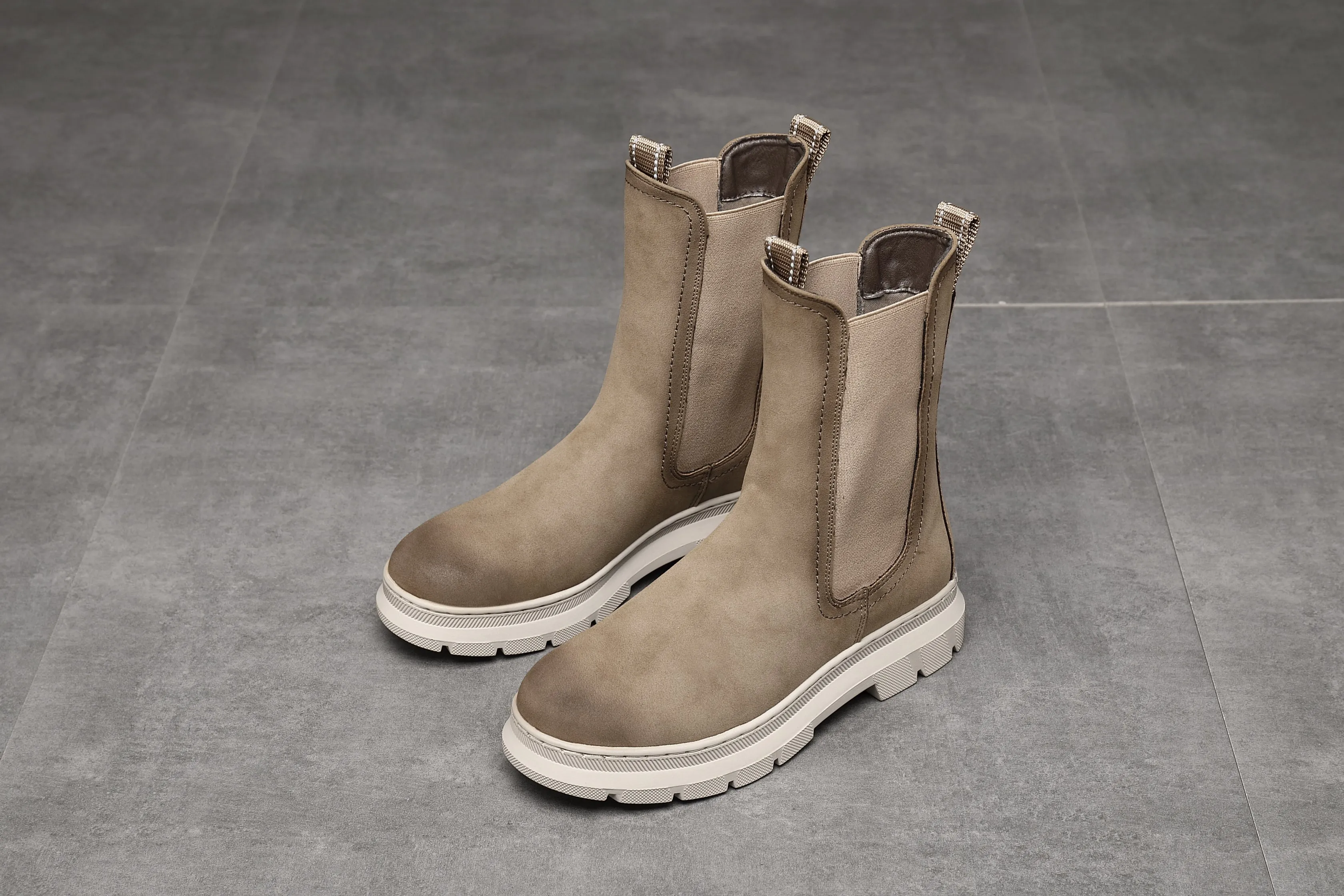 IVACHY Womens Suede Mid Calf Boots- Chelsea bootie A2306 KHAKI