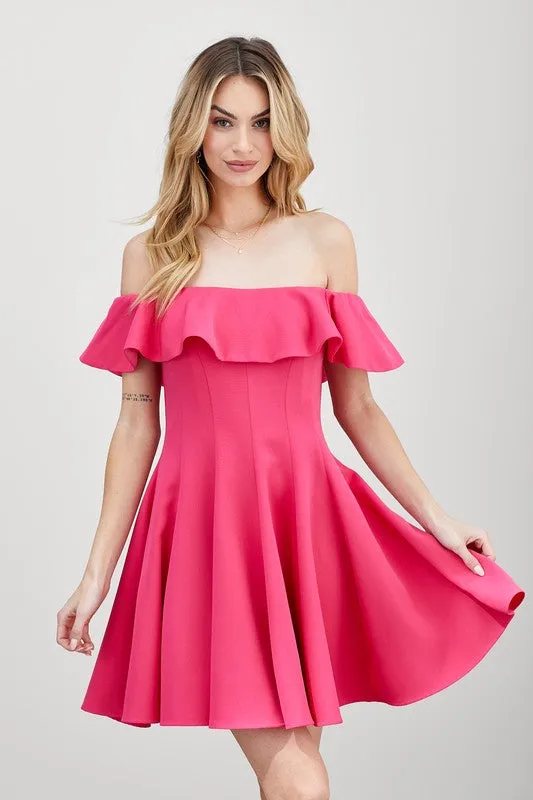JAYLEEN OFF THE SHOULDER SKATER MINI DRESS