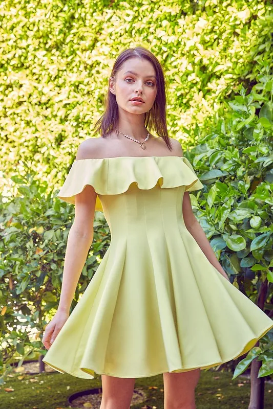 JAYLEEN OFF THE SHOULDER SKATER MINI DRESS