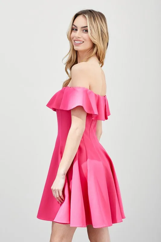 JAYLEEN OFF THE SHOULDER SKATER MINI DRESS