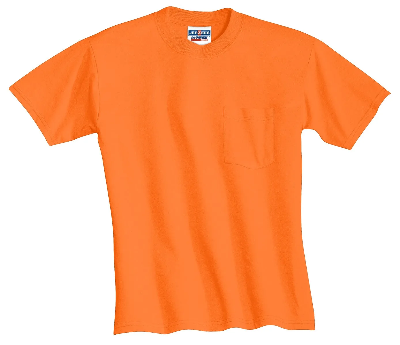 Jerzees  Dri-Power 50/50 Cotton/Poly Pocket T-Shirt.  29MP Safety Orange
