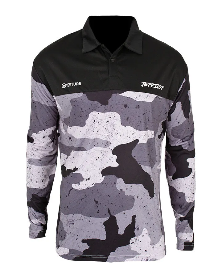 Jetpilot Venture Mens Long Sleeve Fishing Polo - Black/Camo