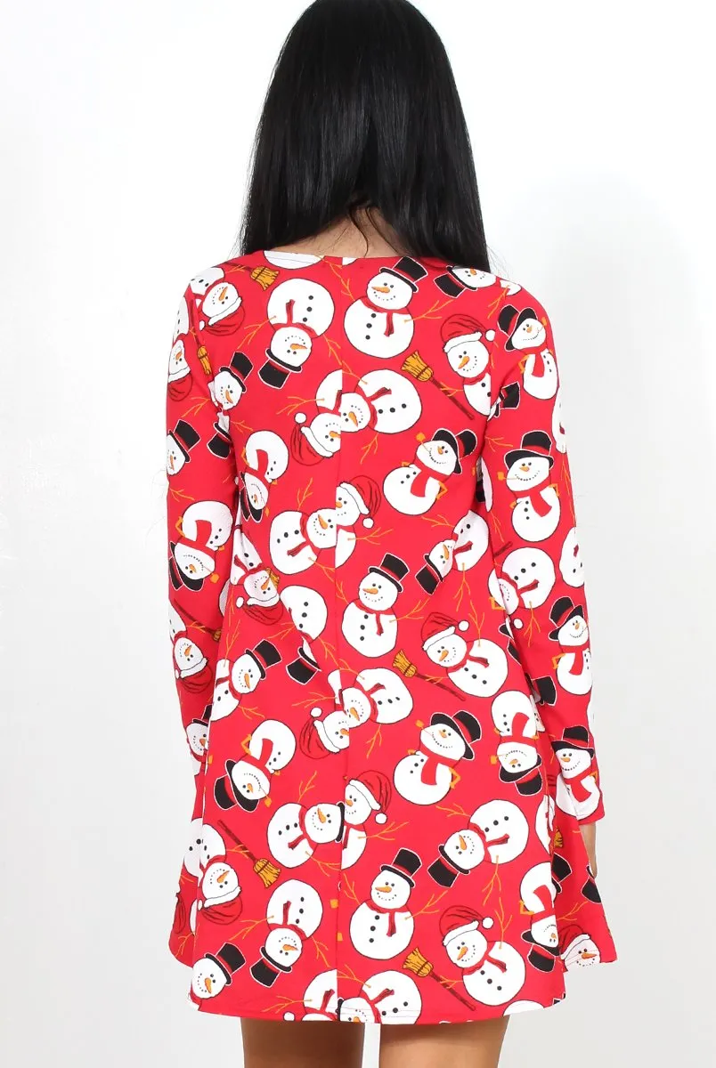 Jingle Red Snowman Swing Dress
