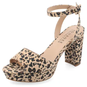 Journee Open Toe Strappy Platform Pumps for Women - Nairri Ankle Strap Chunky High Block Heel Sandal Leopard 8 Medium Womens US