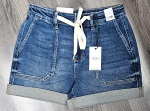 Judy Blue: Dark Wash Cuffed Denim Jogger Shorts