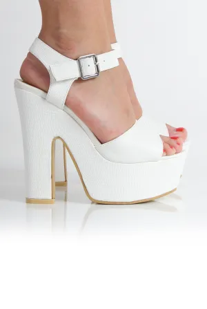 Kali White Lizard Chunky Heels