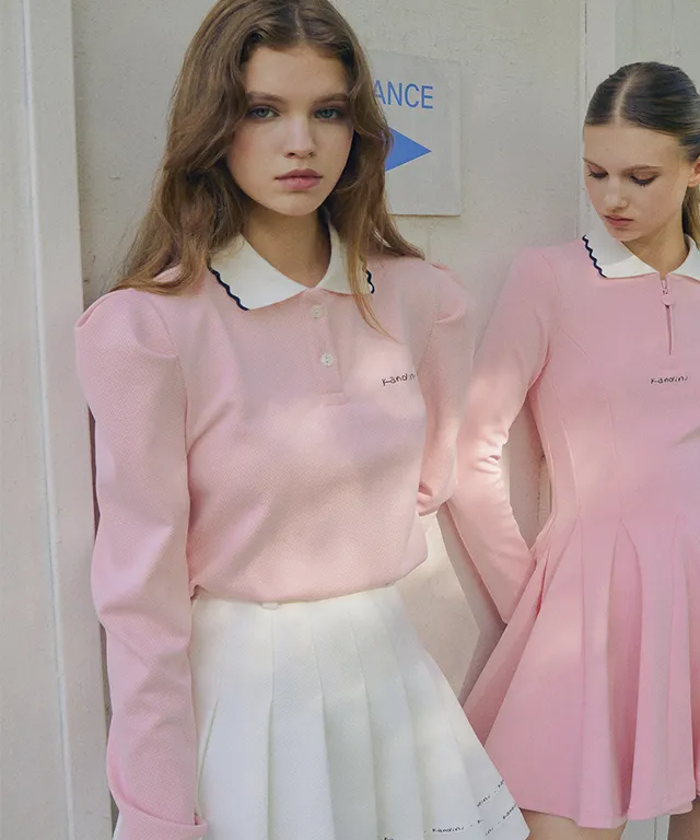 KANDINI Polo shirts with Puff sleeves- Pink