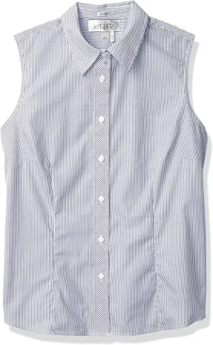 Kasper Women's Easy Care Oxford Fitted Sleeveless Shirt, NAVY/WHITE-3ZA, 4