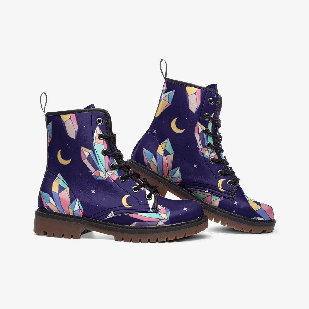 Kawaii Crystals Purple Vegan Leather Unisex Boots