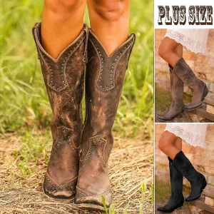 Knee High Leather Boots Meideval Vintage Cowboy Boots